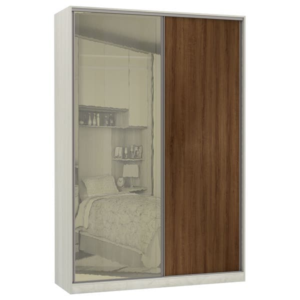 Guarda-Roupa Solteiro Modulado Legno 2 Portas de Correr Nogueira e Reflecta Bronze MDP 236x159,2x54,5cm Prime Luciane