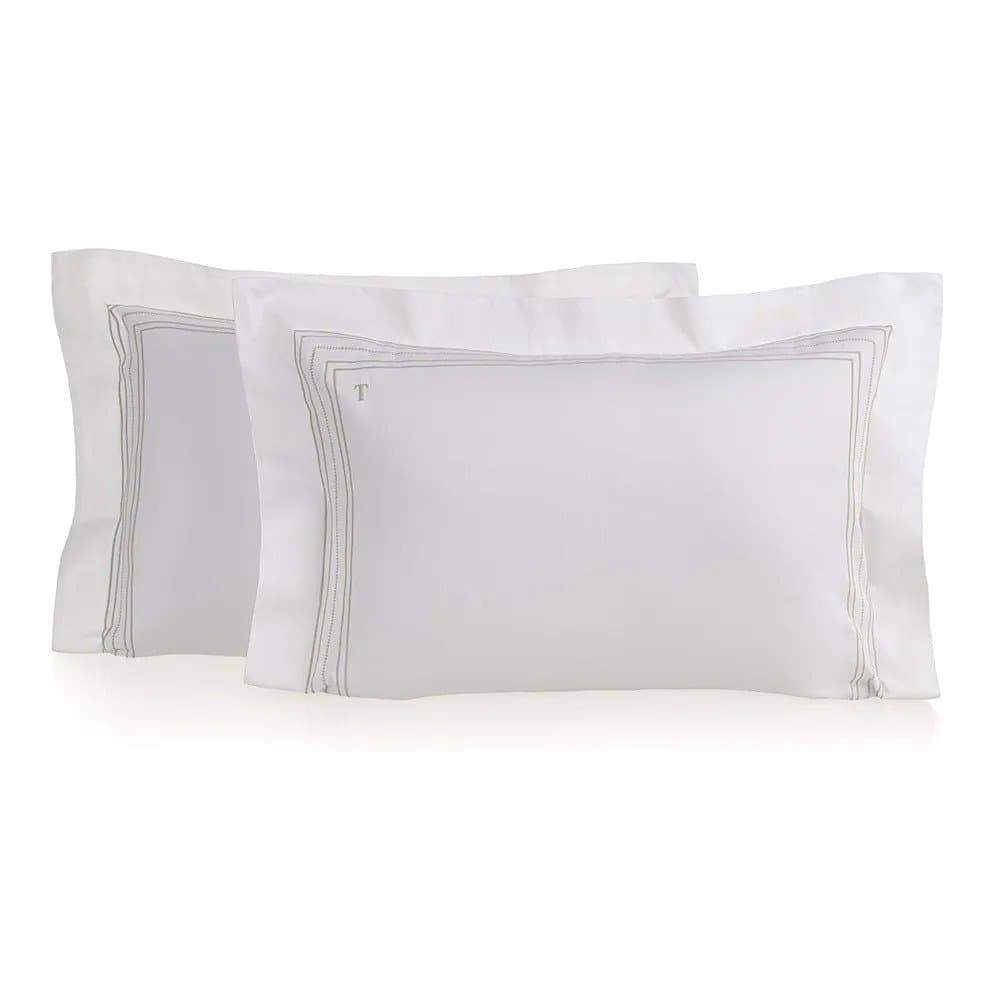 Jogo 02 Super Fronhas Rienzo 300 Fios Egípcio 50 x 90 cm Trussardi Branco e Nocciola