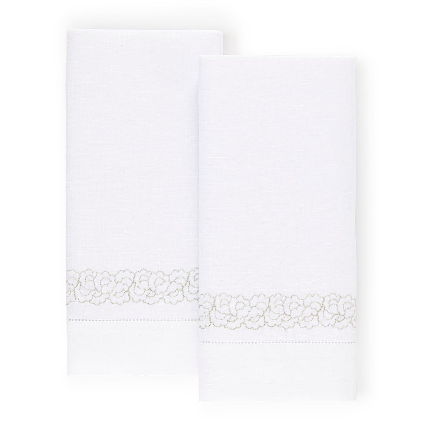Jogo 2 Toalhas Lavabo Bordadas Festons Linho Yves Delorme Paris 40 x 60 cm