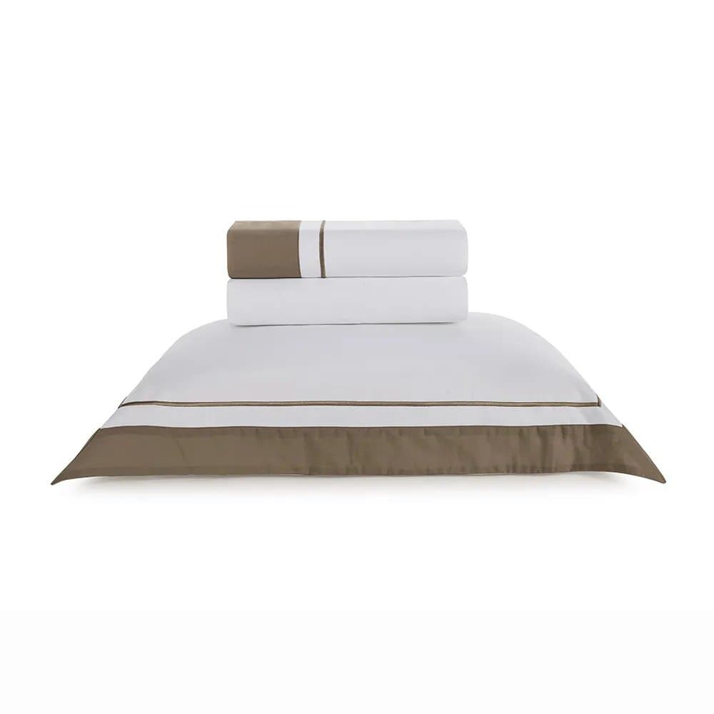 Jogo de Cama Solteiro Fiesole 200 Fios Trussardi Branco e Marrone 180cm x 260cm