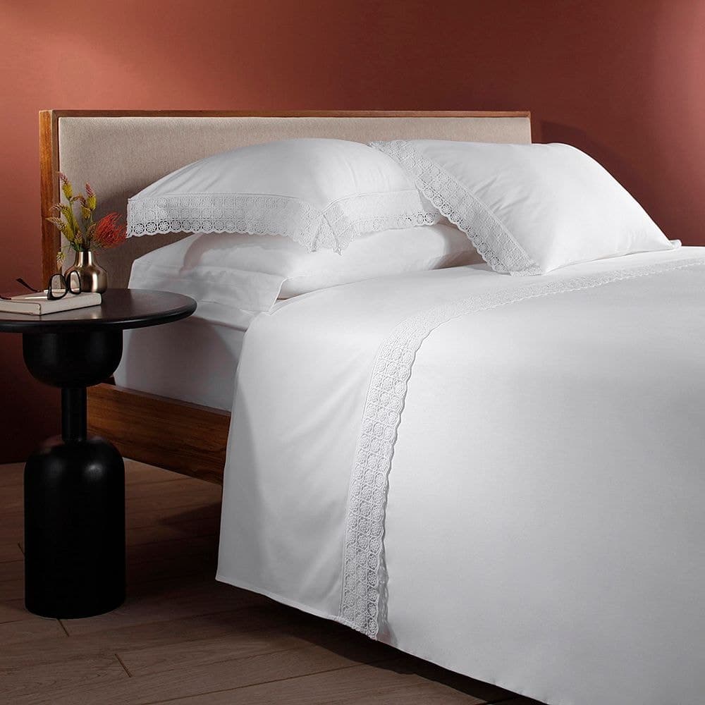 Jogo de cama Super King Olympia Buddemeyer Luxus 400 fios Branco c/ renda Branca
