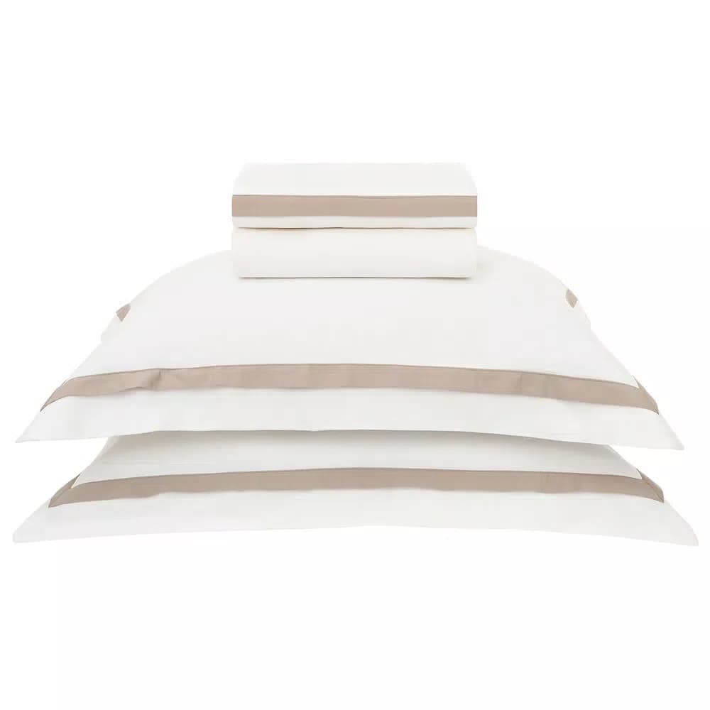 Jogo De Cama Super King Vercelli 300 Fios Trussardi Branco/Nocciola 2,80 x 2,80 m
