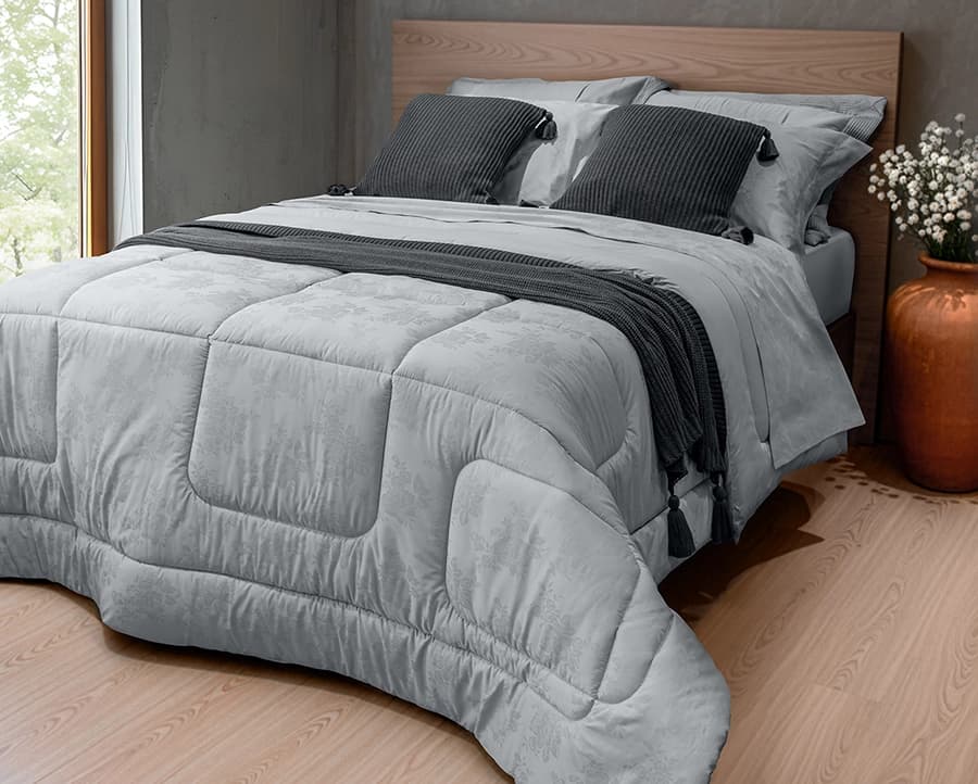 Jogo de Cama Zelo Select Jacquard Solteiro - Percal 400 Fios - Toque Acetinado - Prata