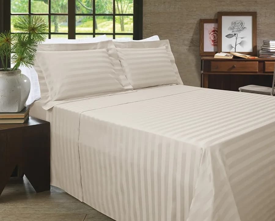 Jogo de Cama Zelo Select Maquinetado Solteiro - Percal 400 Fios - Toque Acetinado - Ivory