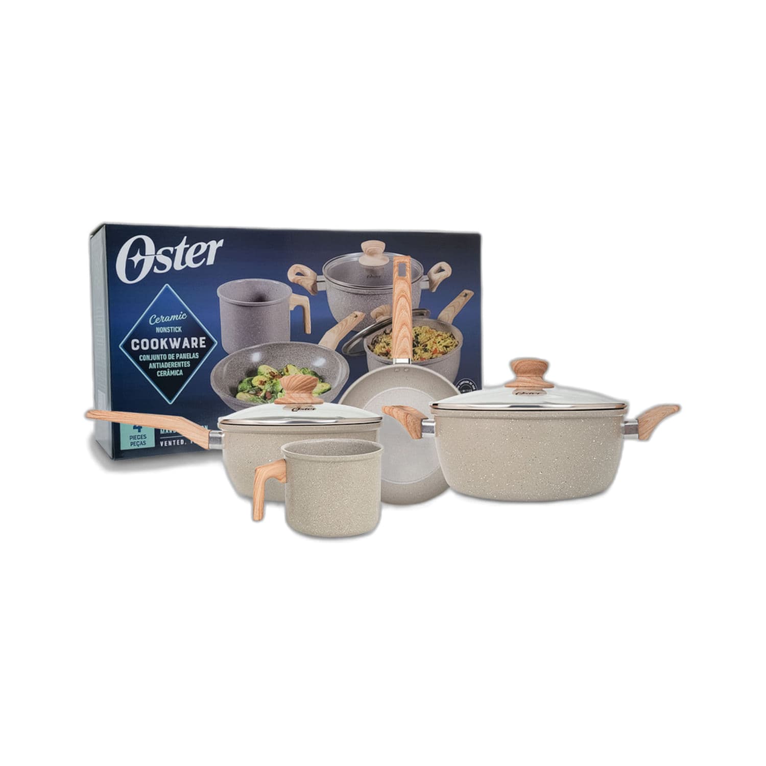 Jogo de Panelas Marble Edition 4 Peças Cinza Claro - Oster