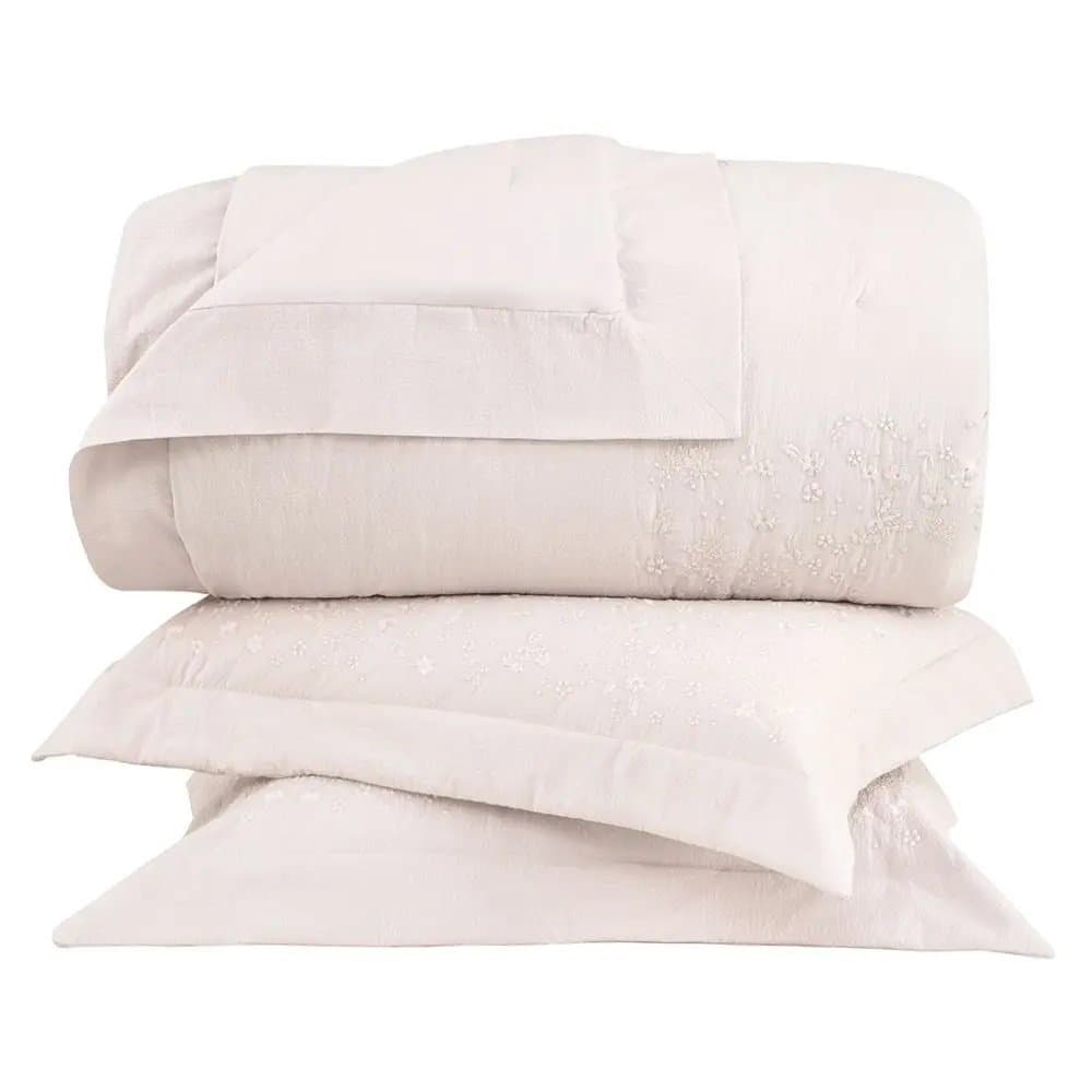 Kit 03 Peças Colcha King Elle 100% Algodão Buddemeyer Luxus Rosa Ballet 310cm x 260cm