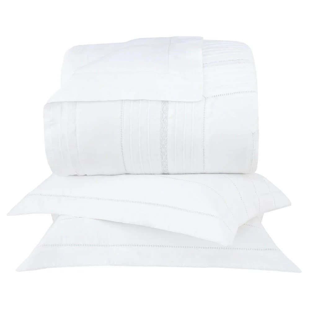 Kit 03 Peças Colcha Super King Prestigé 300 Fios Buddemeyer Luxus Branco 3,10 x 2,60 m