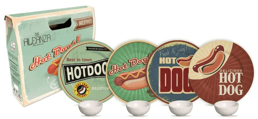 Kit 08 Peças Hot Dog Collection com Mini Molheiras Alleanza Cerâmica