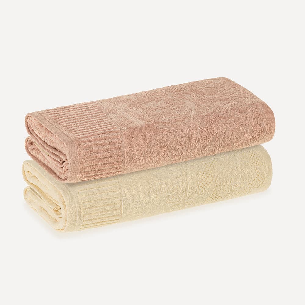 Kit 2 Toalhas de Rosto de Fio Penteado Grace Vanilla/Rosé