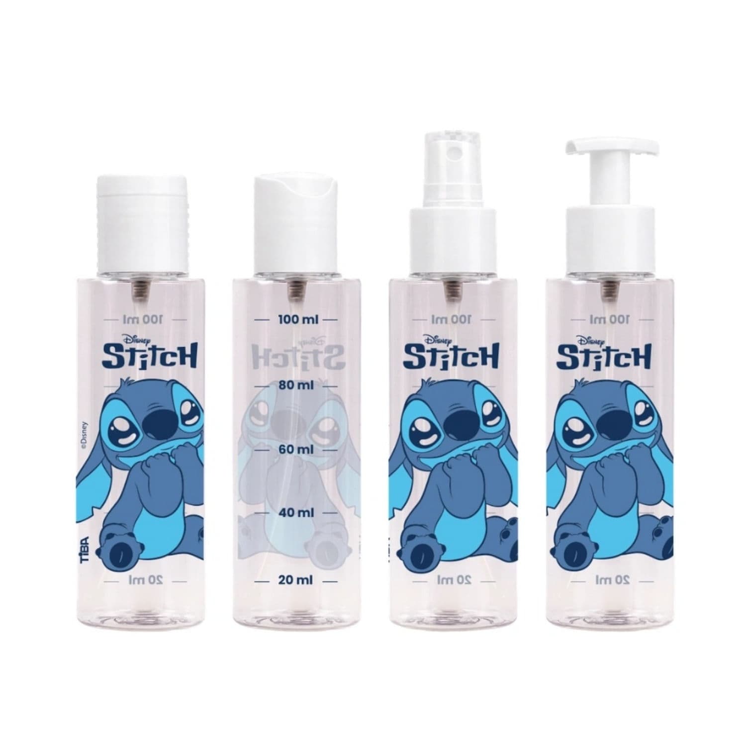 Kit 4 Frascos para Viagem Stitch 100mL Branco e Azul - Tiba