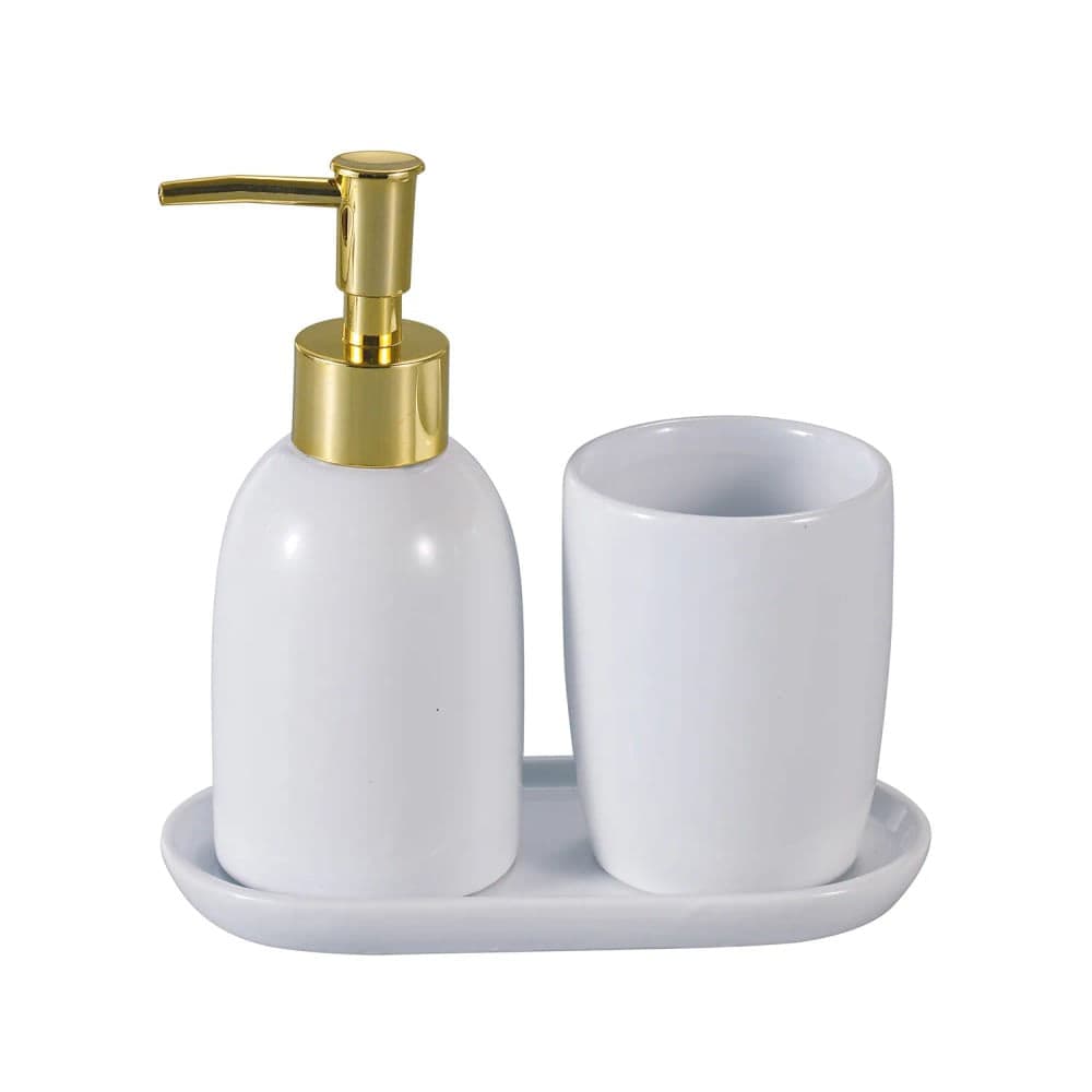 Kit Banheiro Londres 3 Peças Branco Dourado - Lyor