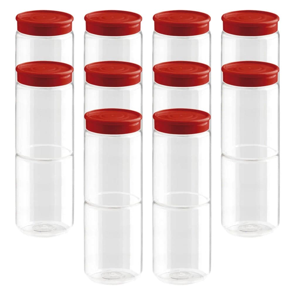 Kit Com 10 Potes Organiza Multidosador 540mL com Tampa Vermelha - Tiba
