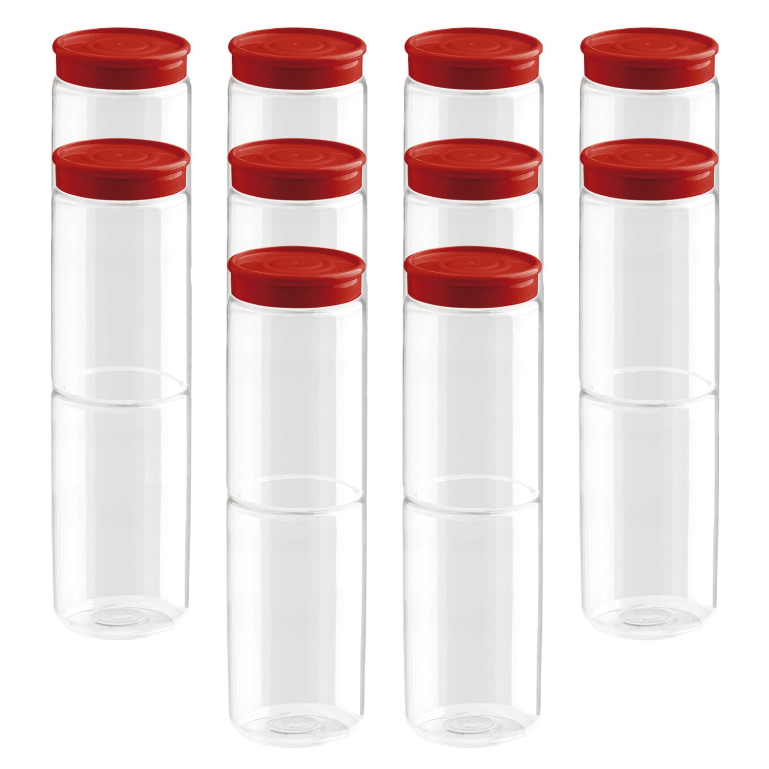 Kit Com 10 Potes Organiza Multidosador 730mL com Tampa Vermelha - Tiba