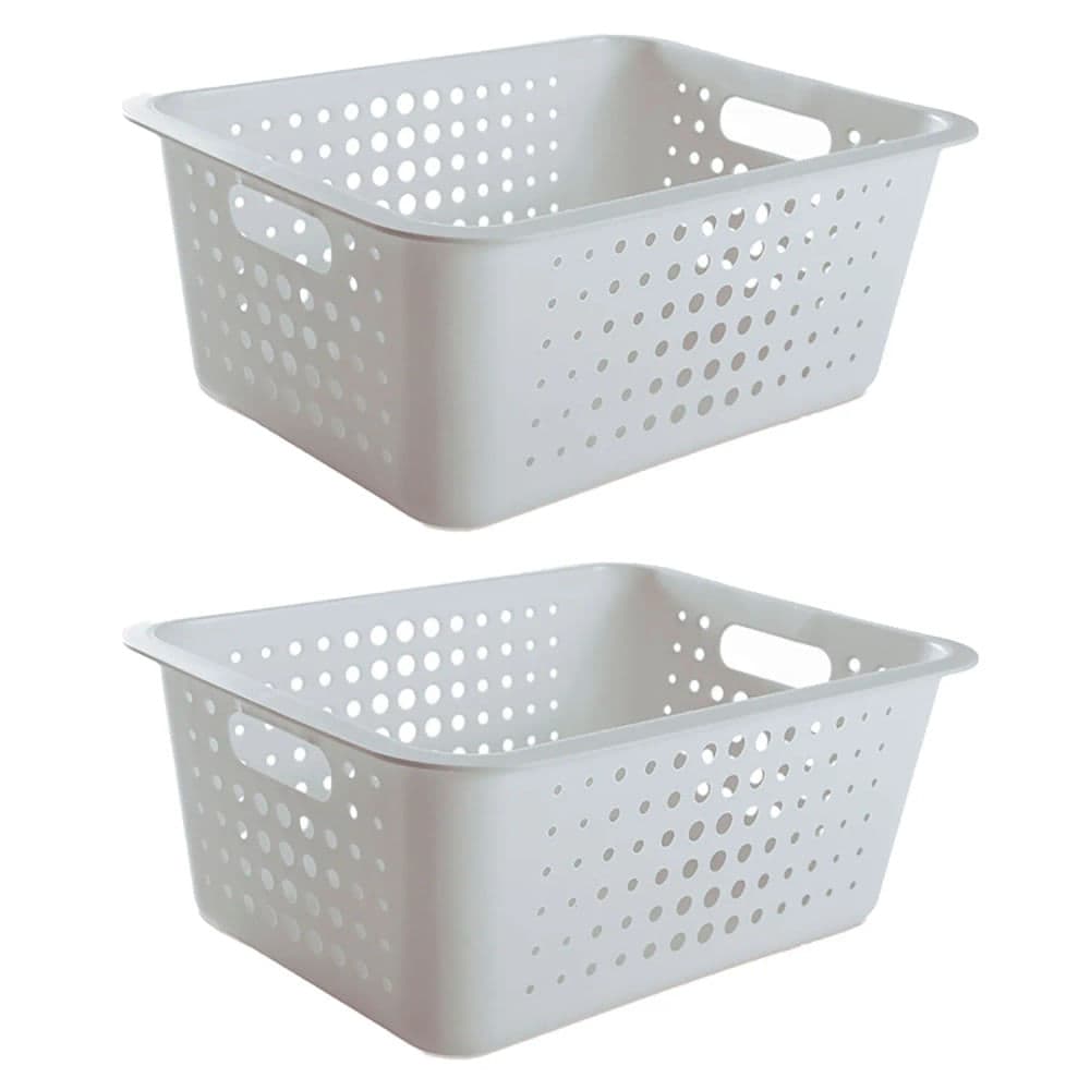 Kit Com 2 Cestas Organizadoras Retangular 16,5x41cm Branca - Ou
