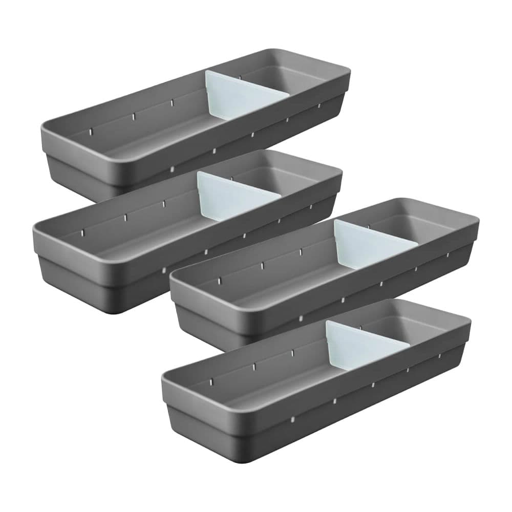 Kit Com 4 Caixas Organizadoras Retangular Logic 5,6x34,6cm Cinza - Martiplast