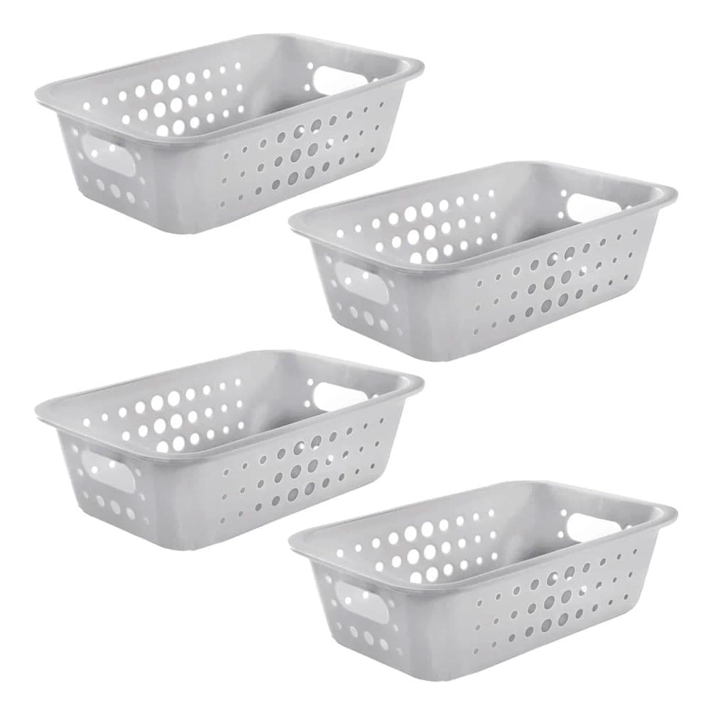 Kit Com 4 Cestas Organizadoras Retangular 8,5x29cm Branca - Martiplast