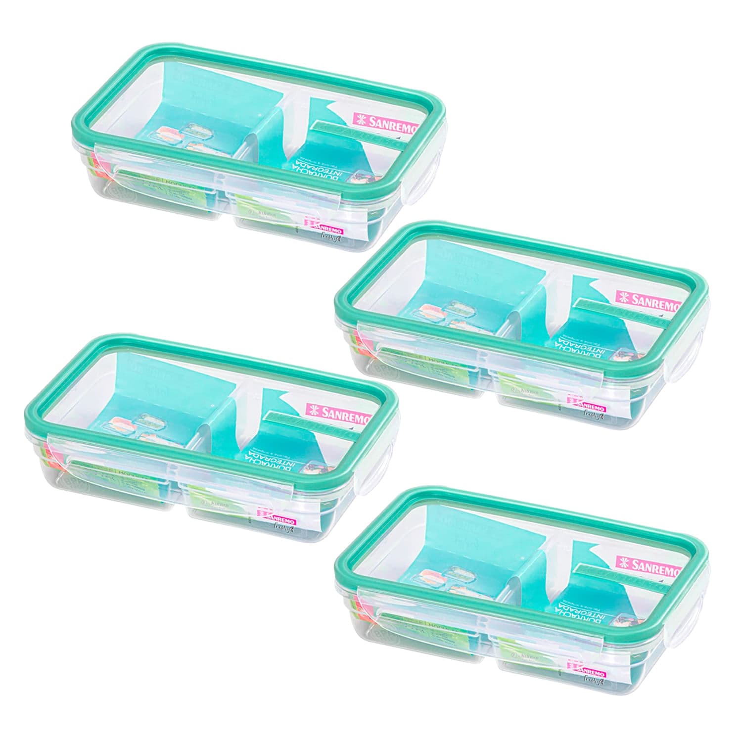 Kit Com 4 Potes de Plástico Retangular Fresh 730mL Verde - Sanremo