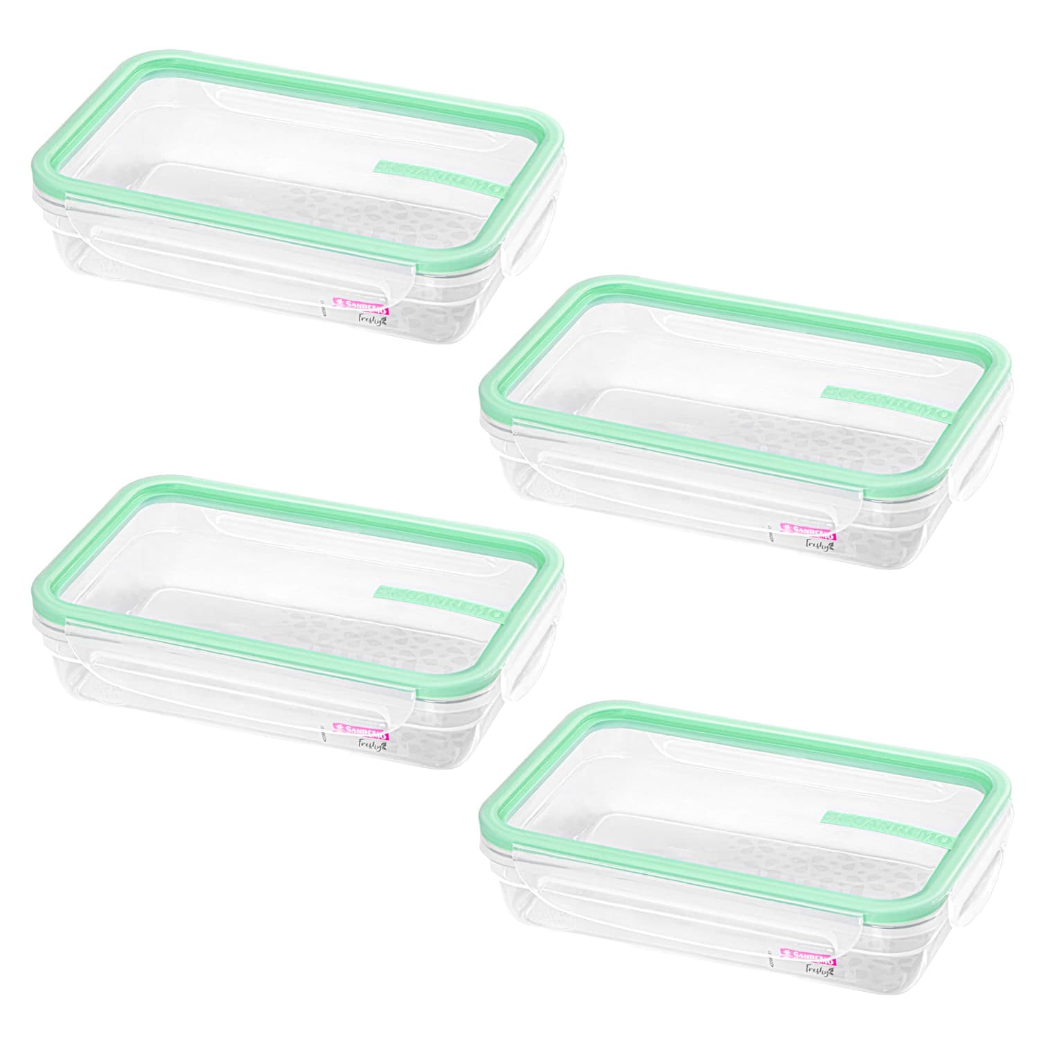 Kit Com 4 Potes de Plástico Retangular Fresh 820mL Verde - Sanremo