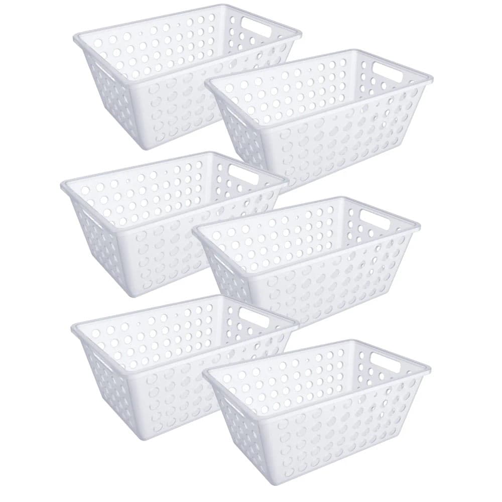 Kit Com 6 Cestas Organizadoras Retangular Grande 8,2x18,6cm Natural - Coza