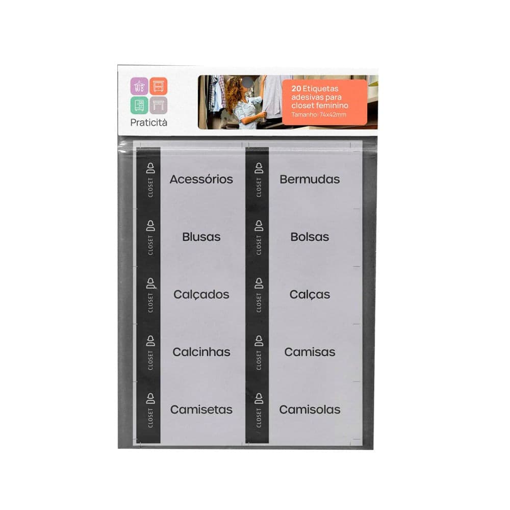 Kit de Etiquetas Adesivas para Organização De Closet Feminino 20 Peças - Pratici