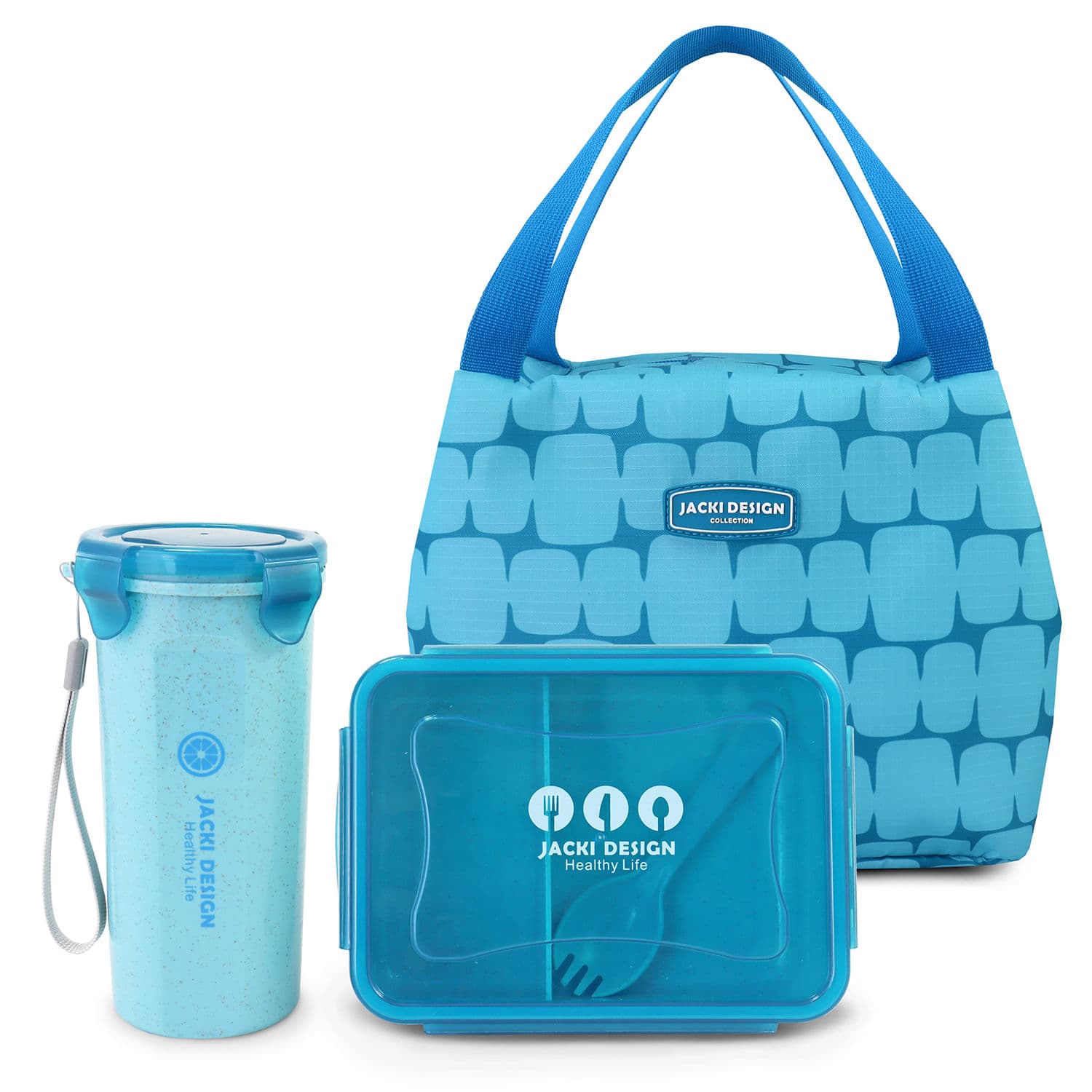 Kit Fitness 4 Peças Bolsa Térmica Azul Elementos - Jacki Design