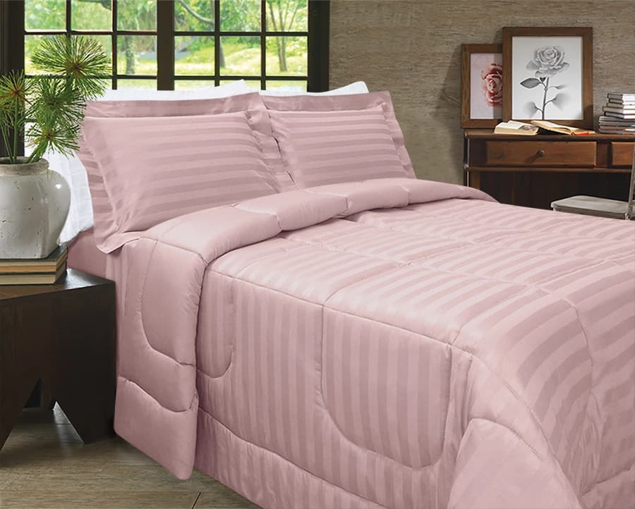 Kit Zelo Select Maquinetado 5 Peças - Edredom + Jogo de Cama Queen - Percal 400 Fios - Rosê