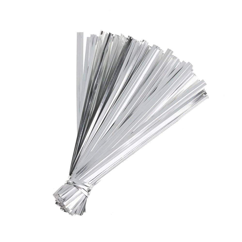 Lacre Metalizado 11cm Prateado 100 Unidades - Silver Plastic