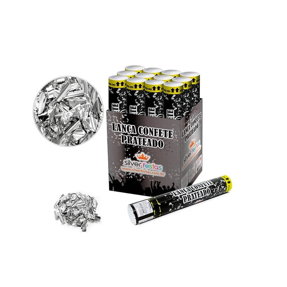 Lança Confetes Metalizado 30cm Prata - Silver Plastic