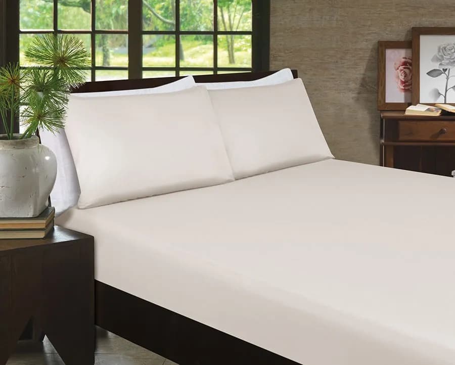Lençol com Elástico Queen + 2 Fronhas Zelo Hotel - Percal 400 Fios - Bege