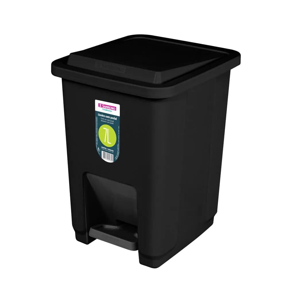 Lixeira com Pedal 7l Preta - Sanremo