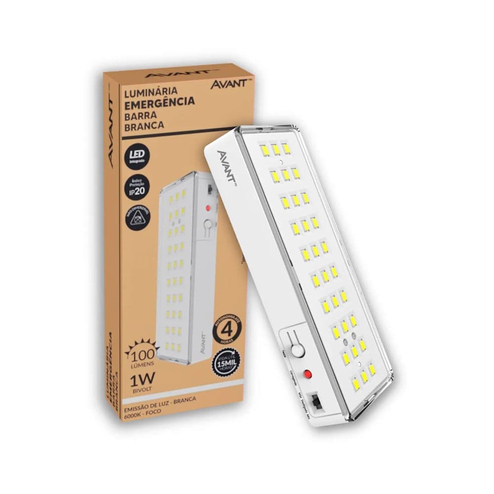 Luminária de Emergência Led Barra Branca - Avant