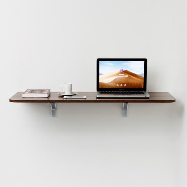 Mesa Dobrável Premium de Parede com Cantos Arredondados 100x40cm Castanho MDP Bemfixa