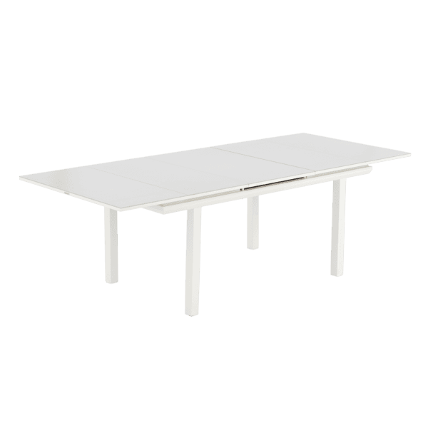 Mesa para Jardim Extensível Retangular Alumínio e Vidro 76,5x100cmx187|244cm Branca de 6 a 10 Lugares Naterial