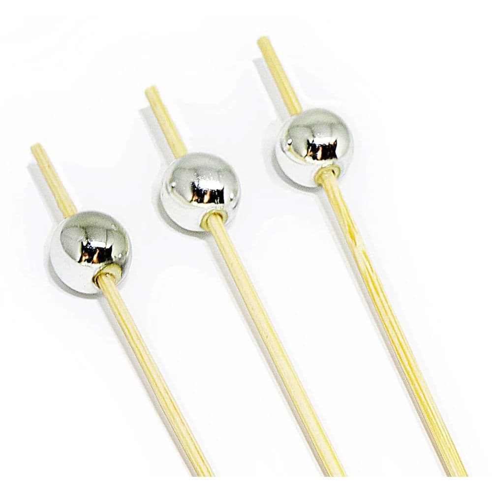 Palito para Petiscos Bolinha 12,5cm Prata 20 Unidades - Silver Plastic