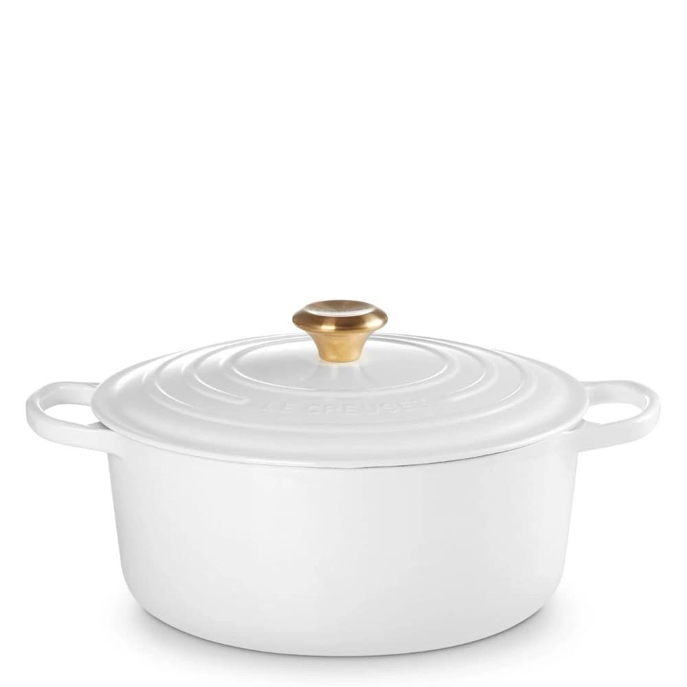 Panela de Ferro Le Creuset Branca com Pegador Dourado 20CM