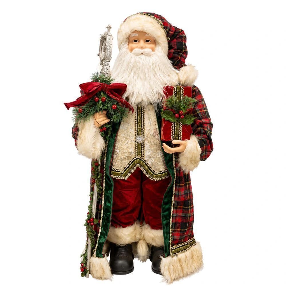 Papai Noel de Tecido Verde e Vermelho 86x30x40cm