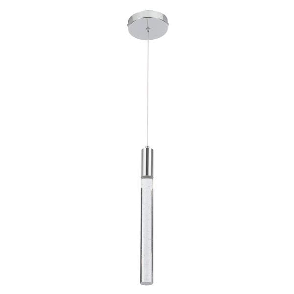 Pendente Cilindro Com LED Metal e Vidro Prata Nix Gmh