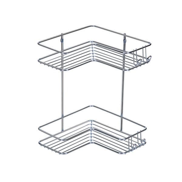 Porta Shampoo de Canto Duplo Parafuso Metal Cromado 28,5x23x22cm Premium Arthi