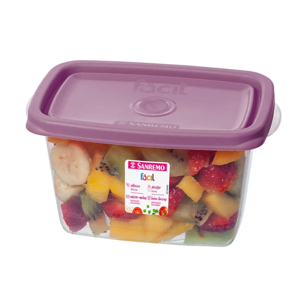 Pote de Plástico Retangular Fácil Roxo 580mL - Sanremo