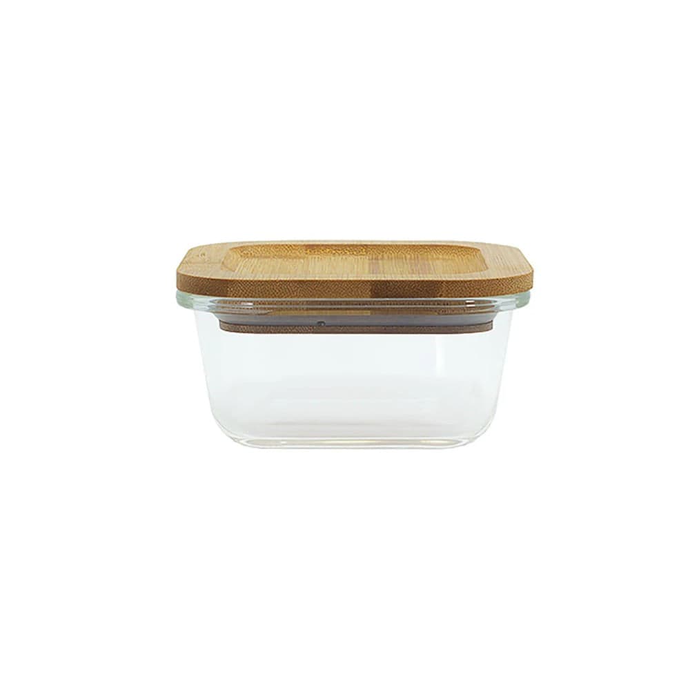 Pote de Vidro Quadrado com Tampa De Bambu 320mL - Oikos