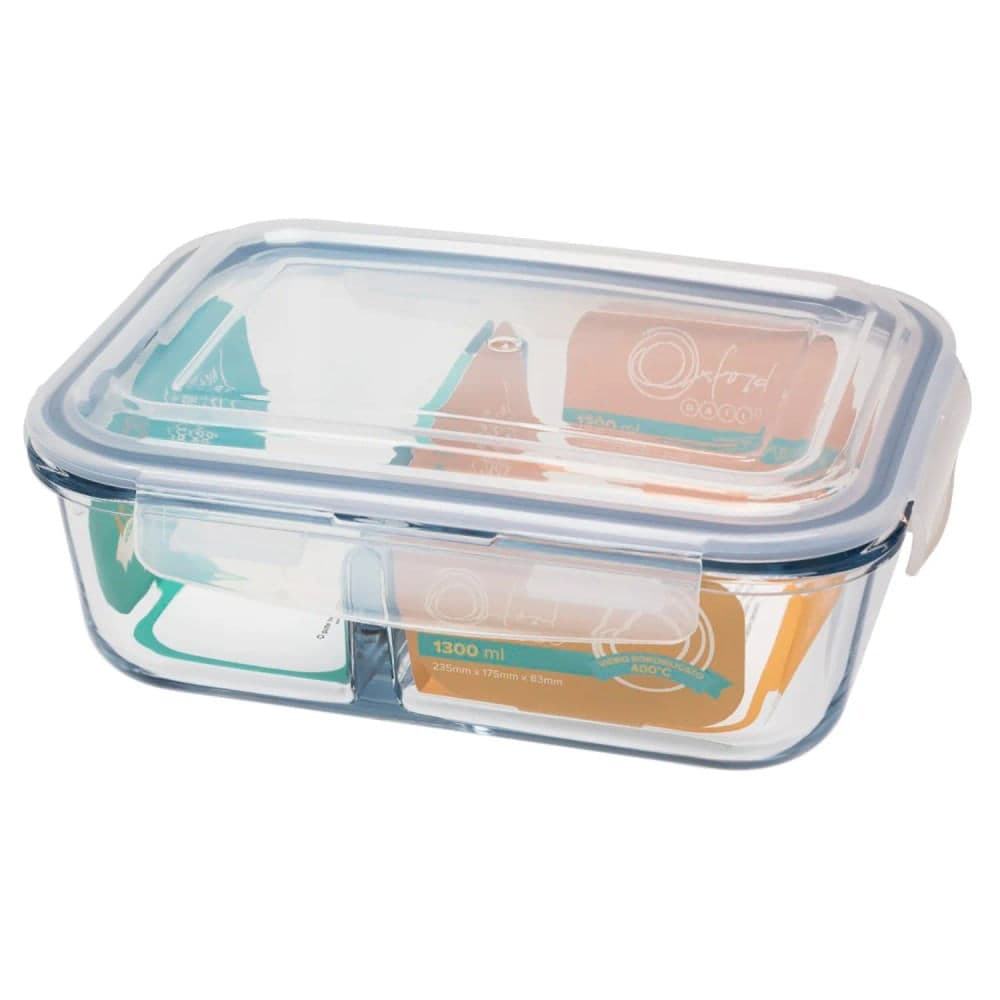 Pote Hermético de Vidro Retangular com Divisória 1,3 L - Oxford