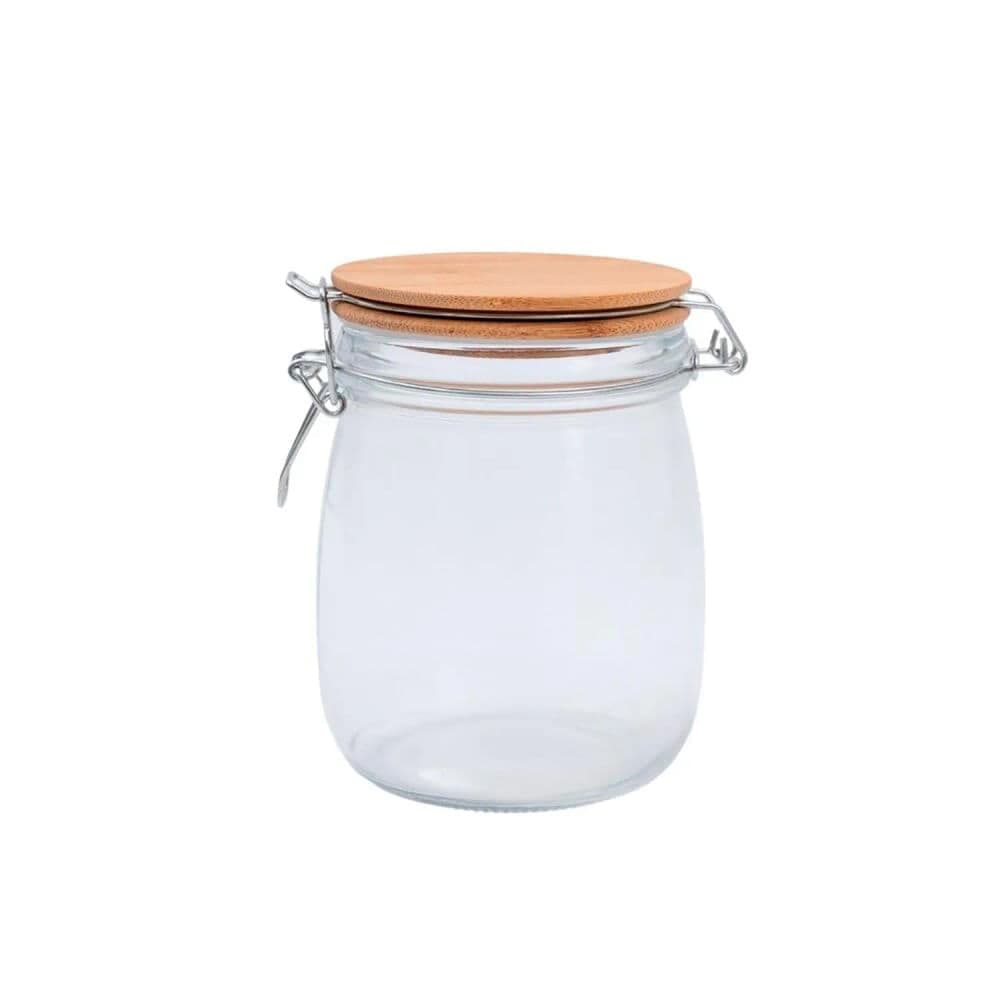 Pote para Mantimentos Redondo Transparente com Tampa em Bambu 700mL - Oikos