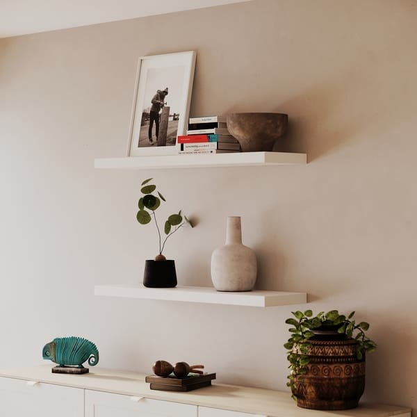 Prateleira de Madeira MDF Branca 90x23,5cm com Suporte Invisível Spaceo