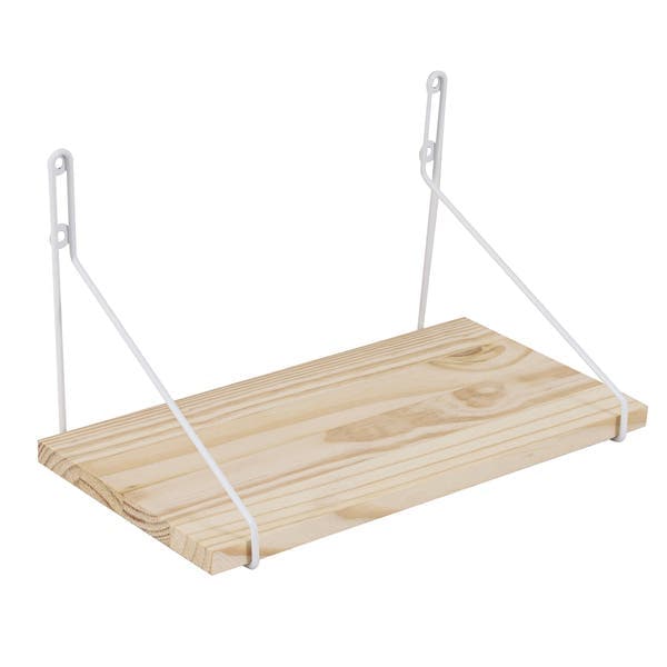 Prateleira de Madeira Pinus Natural e Branca 60x30x25cm com Suporte Visível Settis
