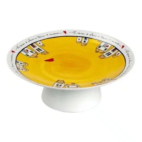 Prato para Bolo com Pé 27x10cm Le Casette Amarelo - Egan