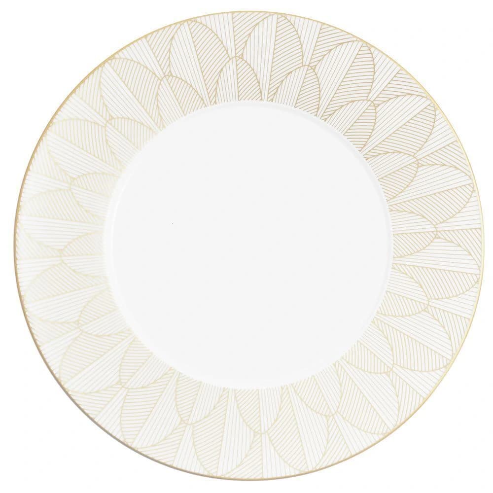 Prato Raso de Porcelana Christofle Malmaison Imperiale Dourado 27cm