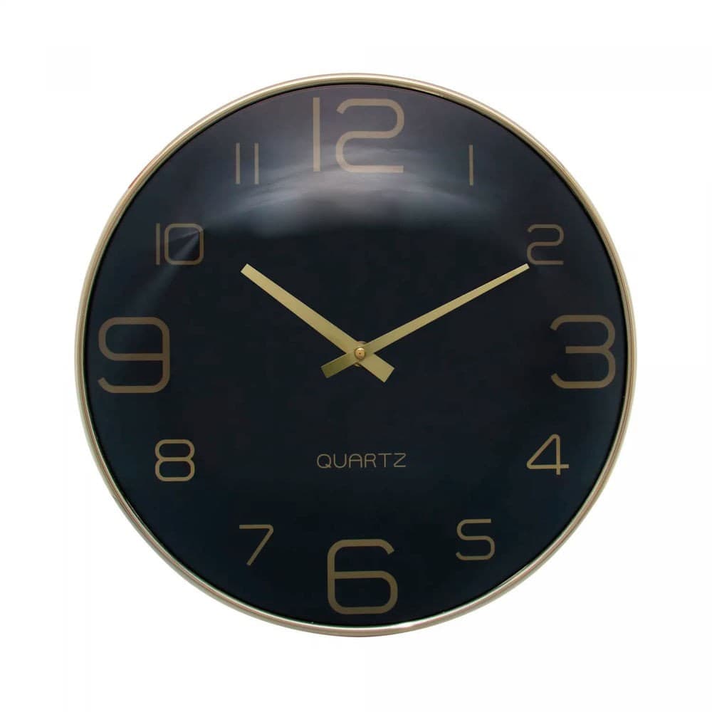 Relógio de Parede Preto Dourado 30,5cm - Lyor