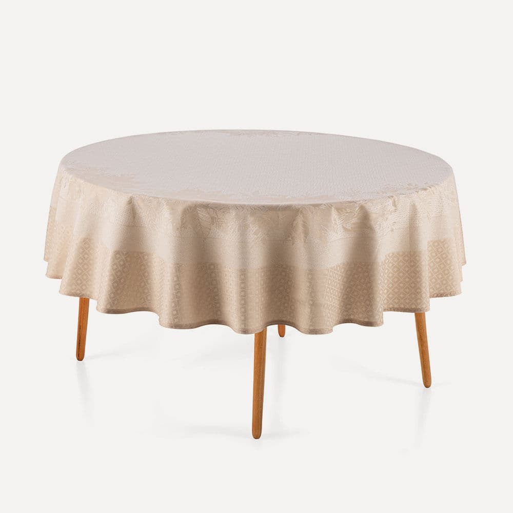 Toalha de Mesa Redonda 6 Lugares Flor do Natal Bege