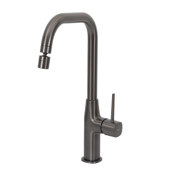 Torneira Monocomando Gourmet de Pia para Cozinha com Bica Alta Articulável Cinza Mônaco Jiwi