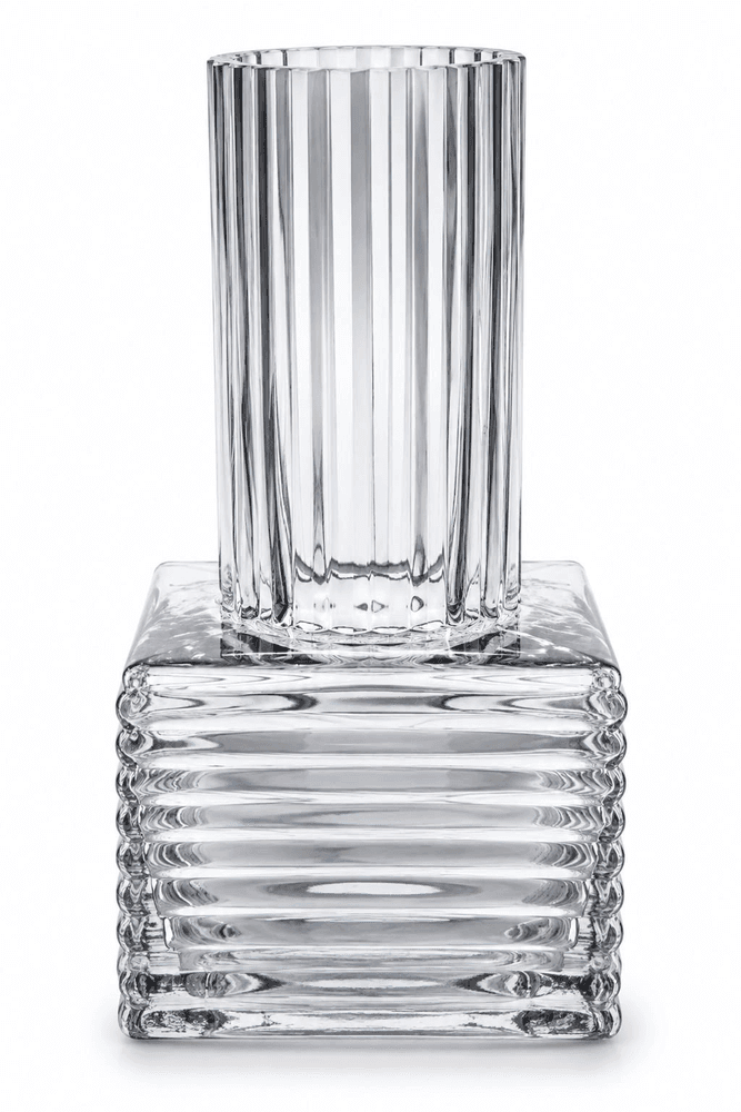 Vaso Vidro Base Quadrada Listras Grande Vidro Transparente 14,5x14,5x30cm - Entrecasa